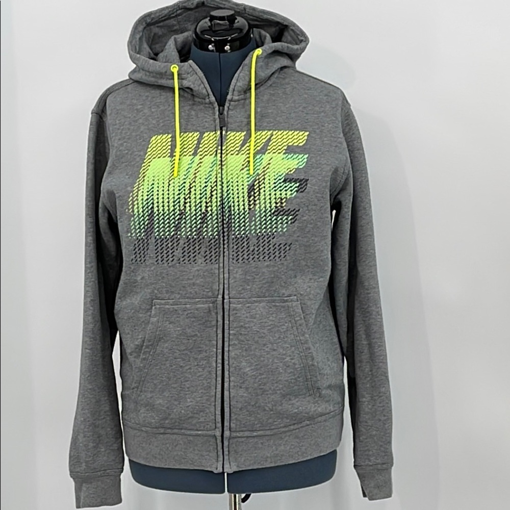 Nike Men’s Size L Gray Hoodie with Neon Yellow Accents